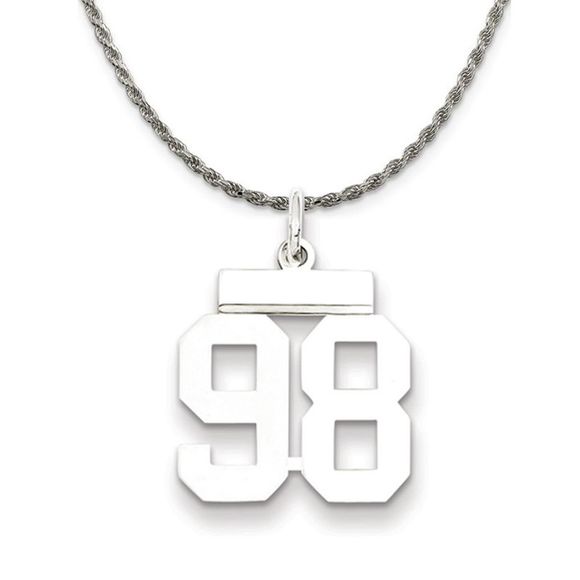 Sterling Silver Athletic Lg Polished Number 98 Necklace - 18 Inch